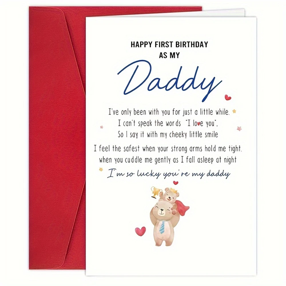 1PC Happy First Birthday As My Daddy Card, Sentimental New Dad Birthday Card, Bear Themed 1st Daddy Birthday Card from Baby,with