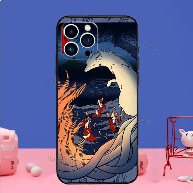 Kitsune Fox Art Phone Case For iPhone 16 15 12 13 Mini 11 14 Pro XS Max Plus X XR Silicone Cover