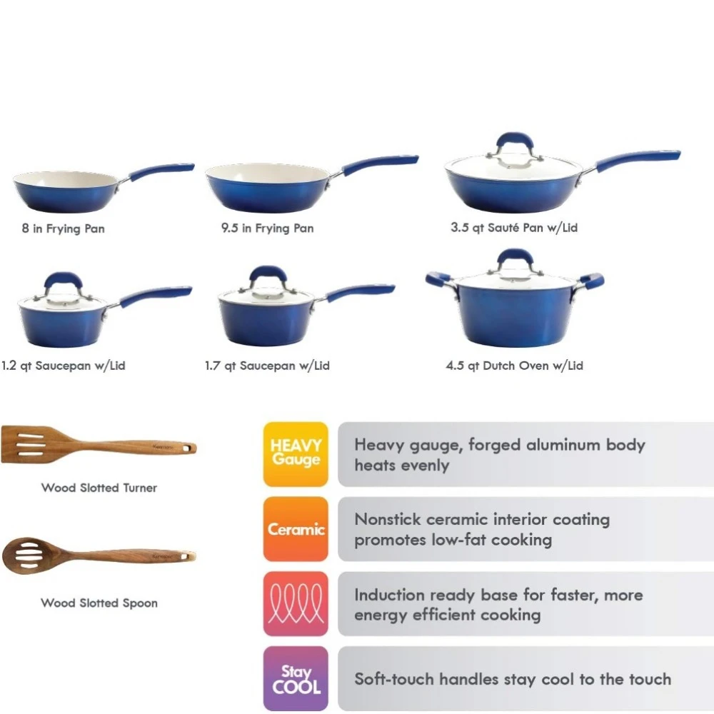 Imagem -04 - Panelas de Indução Cerâmicas Antiaderentes com Alças de Baquelite Blue Dishwasher Safe 12 Pcs Set