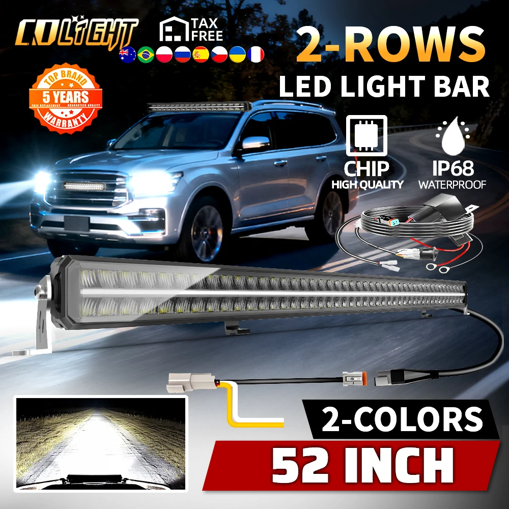 CO LIGHT Barra luminosa a LED da 52 pollici Doppia fila di inondazioni Fascio combinato di guida Luci da lavoro IP69 super luminose fuoristrada antiriflesso senza viti