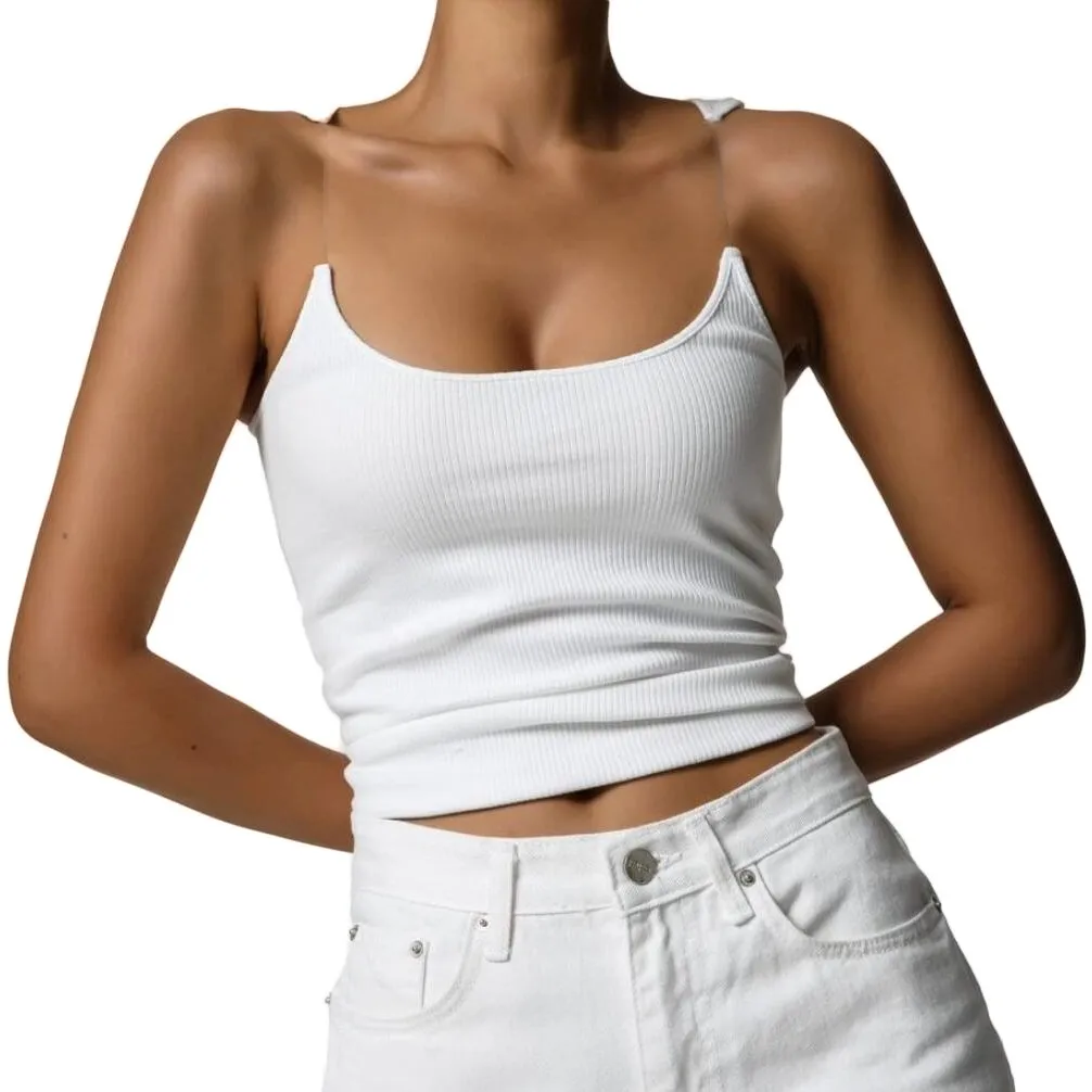 

Women's Sexy Scoop Neck Tank Top Summer Y2K Going Out Basic Built-in Cup Bra Cami Shirt