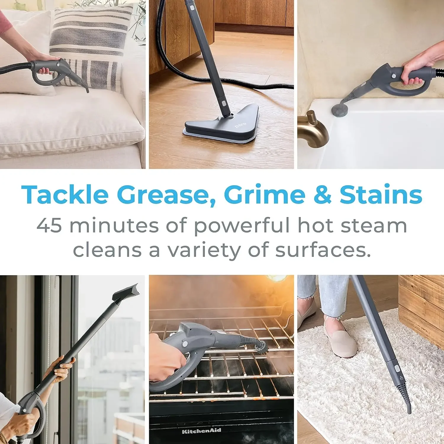 Enrichment PureClean Steam Cleaner with 17 Accessories, Multi-Purpose Household Rolling Steamer for Chemical-Free Deep Cleaning