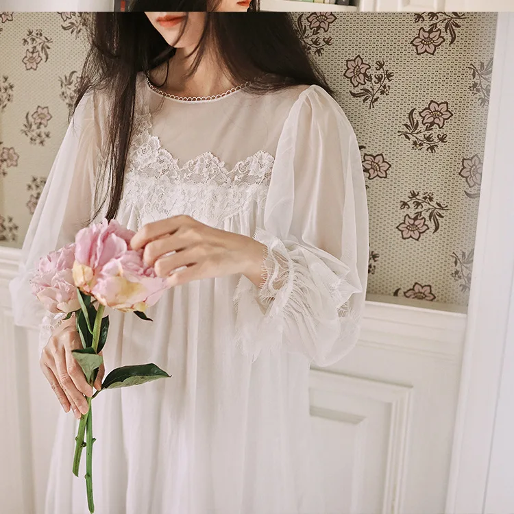 2024 Spring Summer Fairy Nightgowns Vintage Morning Robe Gown French Court Style Lace Dress Sleepwear