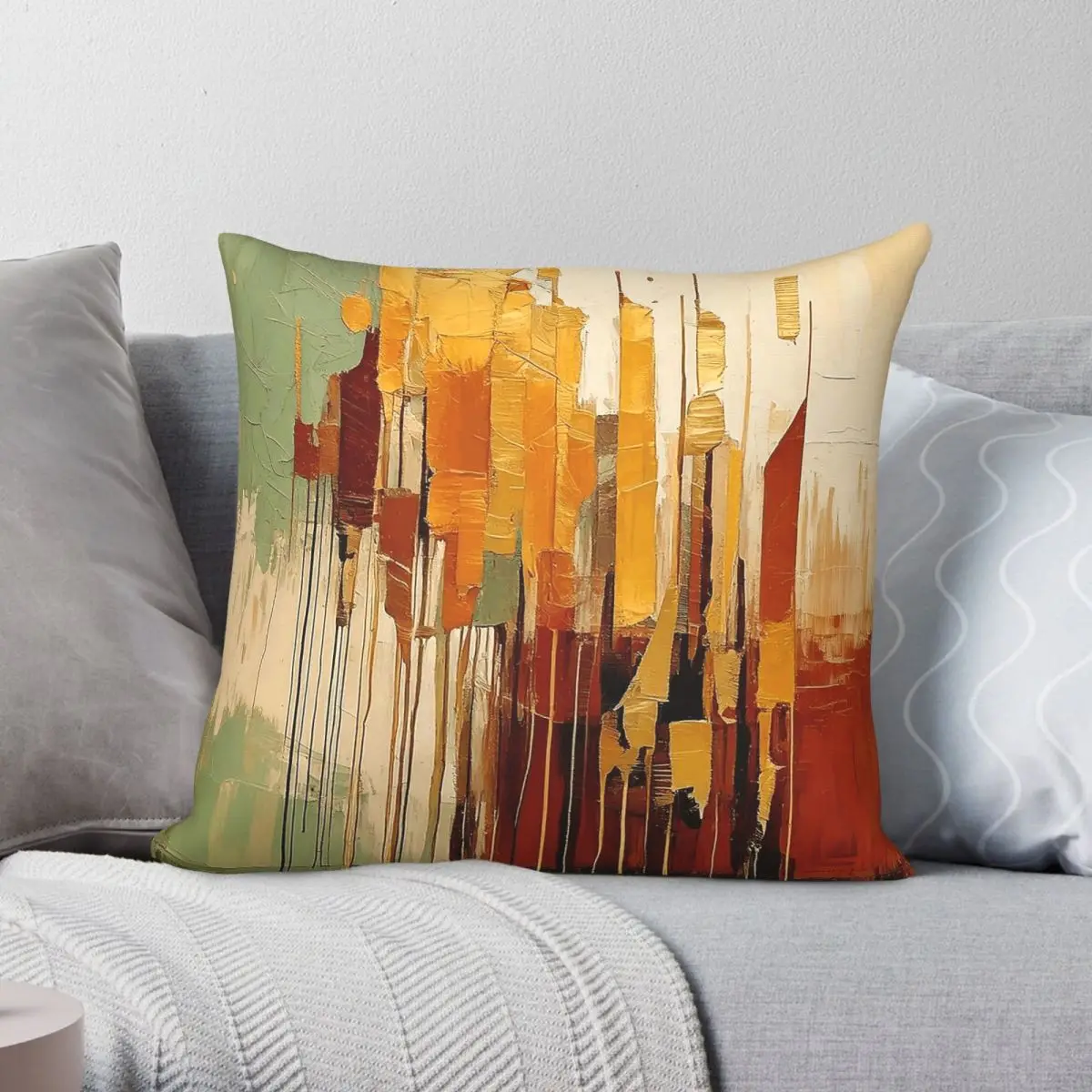Bauhaus Abstract Earth Tones Square Pillowcase Polyester Linen Velvet Printed Zip Decorative Pillow Case Sofa Cushion Cover