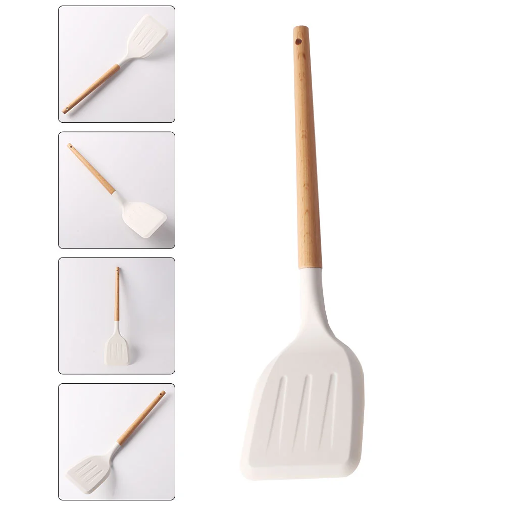 

Spatula Silicone Cooking Pans Nonstick Wooden Handle Kitchen Utensil Wok Non-stick Silica Gel Scraper Tool