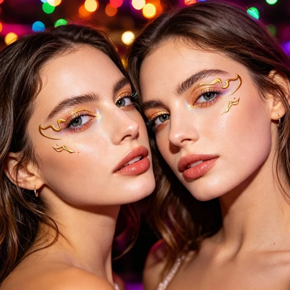 10 PCS Waterproof Eyeliner Eyebrows Tattoo Stickers Aurora Glitter Laser Eye Make-up Stickers Gold Silver
