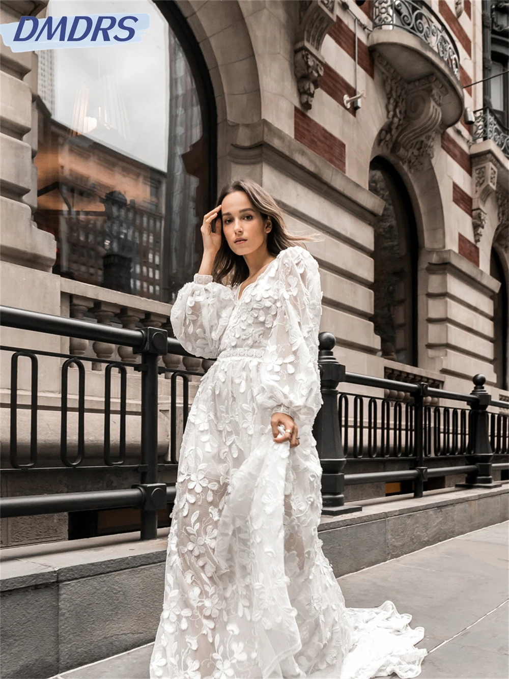 

Charming Lace Boho Wedding Dress2024 Charming A-Line Bridal Gown Elegant Long Sleeve Floor-Length Bride Robe Vestidos De Novia