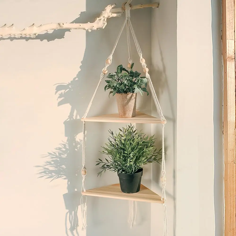 Makramee-Wandregal zum Aufhängen, schwebendes Wandregal, Boho-Heimdekoration, Regale, Wand, Holzdekoration für Schlafzimmer, Wohnzimmer, Kinderzimmer, Geschenk – Detail 16