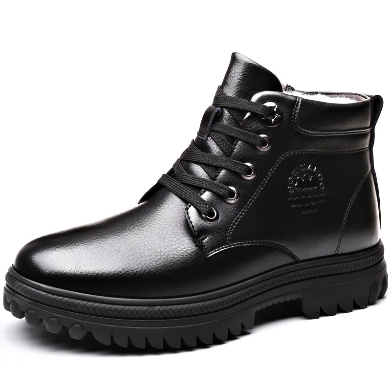 Botas de couro genuíno para homens, botas de neve impermeáveis, calçado de borracha quente, pele natural, calçado de trabalho, inverno, novo