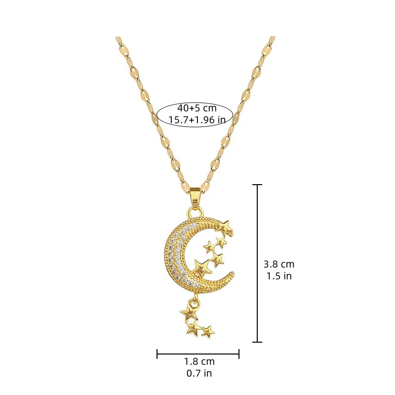 Classic Personality Micro-inlaid Moon Tassel Star Necklace Fashionable Charm Girls All-match Stainless Steel Clavicle Chain