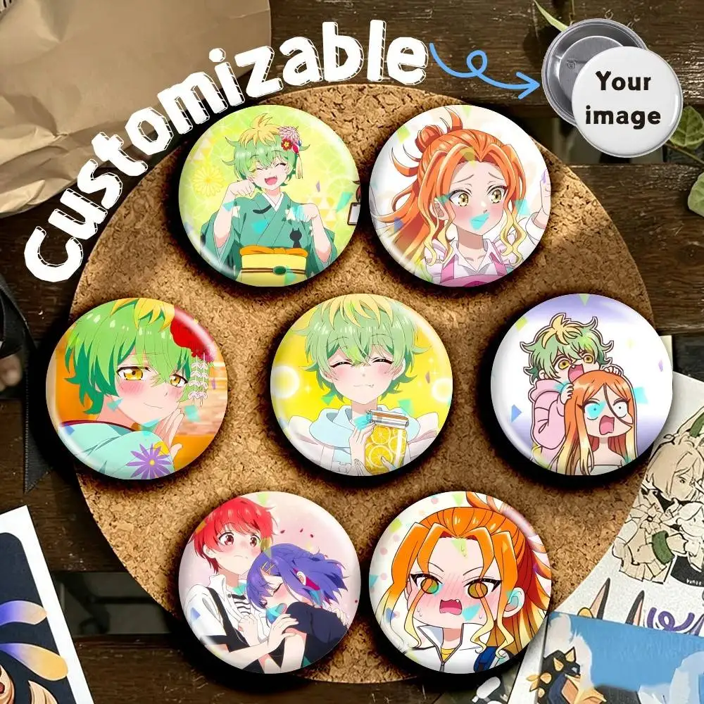 Anime D-Dealing with Mikadono Sis Is a Breeze Round Brooch Pins, Personalized Badges With Broken Glass Design Fashion Accessory