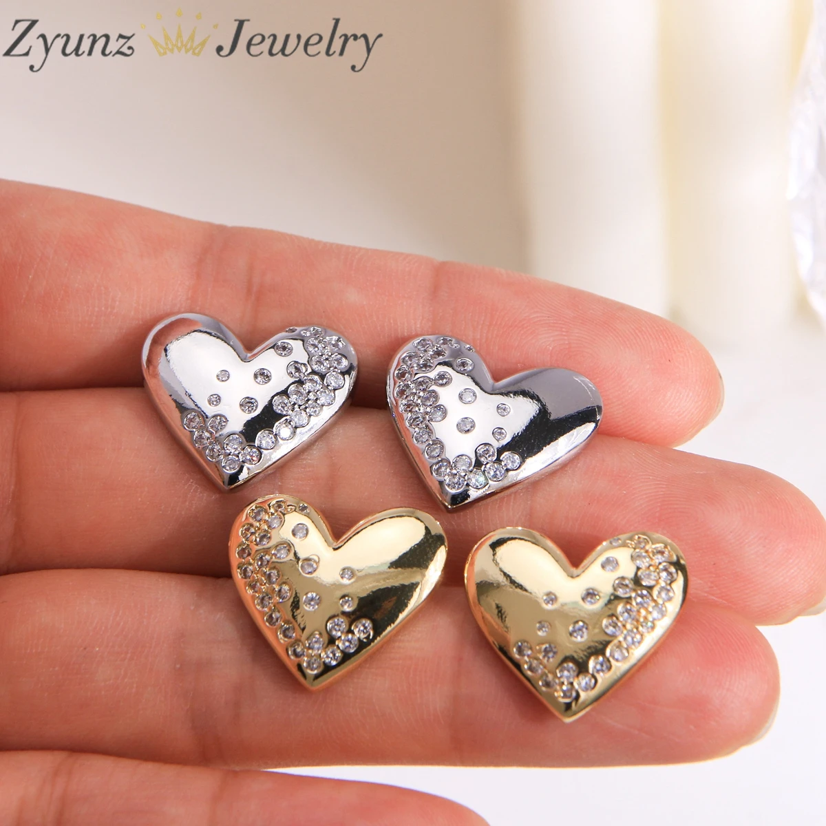 

5 Pairs, Love Peach Heart Stud Earrings Set Personalized Copper Brass with Colorful Zircon Gold Plated for Weddings and Parties