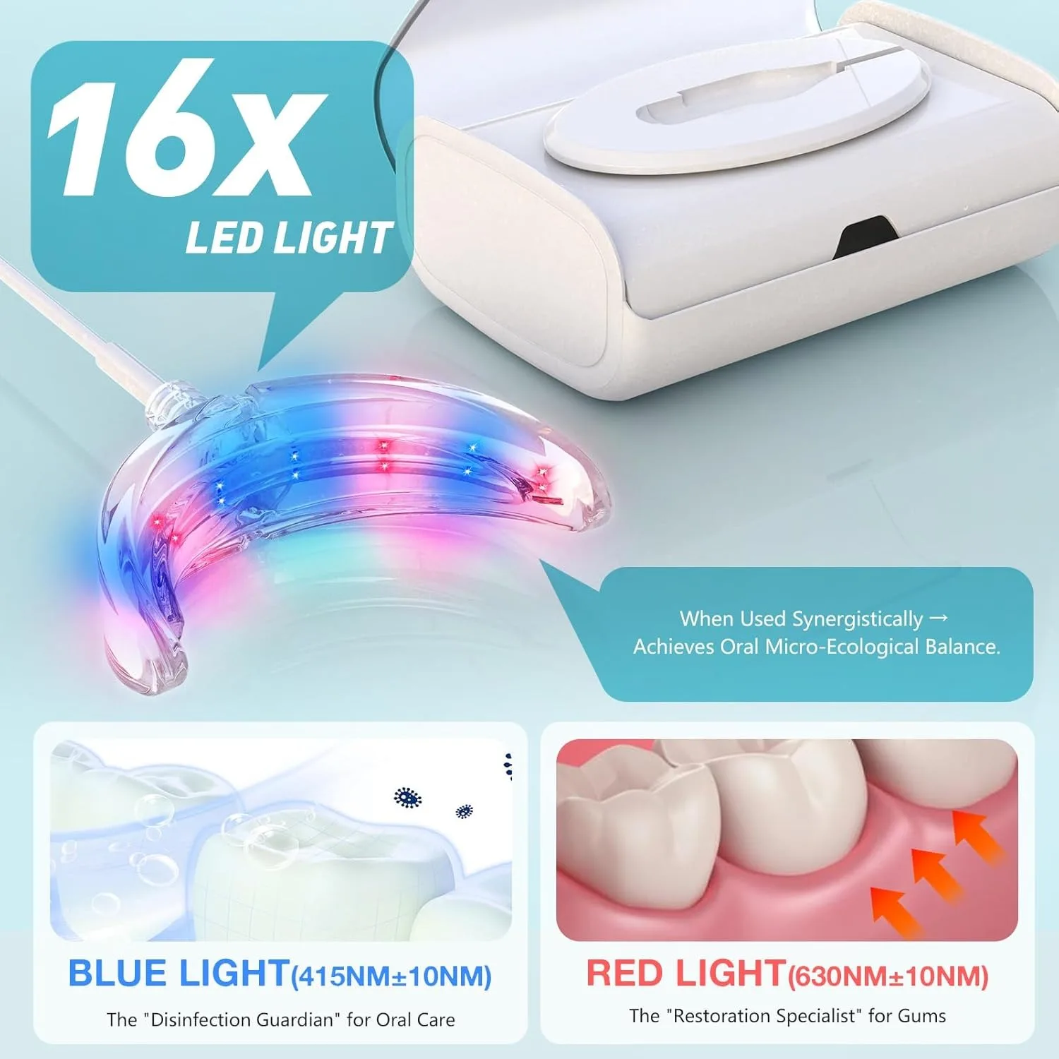 Tooth Whitening Accelerator Lamp Blue&Red Light LED Oral Care Tray Mobile Charging Portable Cold Light Tooth Yellowing Removal