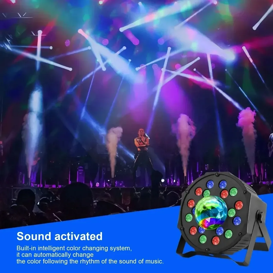 

18 LED Par Stage Light DJ Disco Sound Activated Magic Ball Lamp Colorful Strobe Lights DMX512 Control Bar Club Party Glow Decor