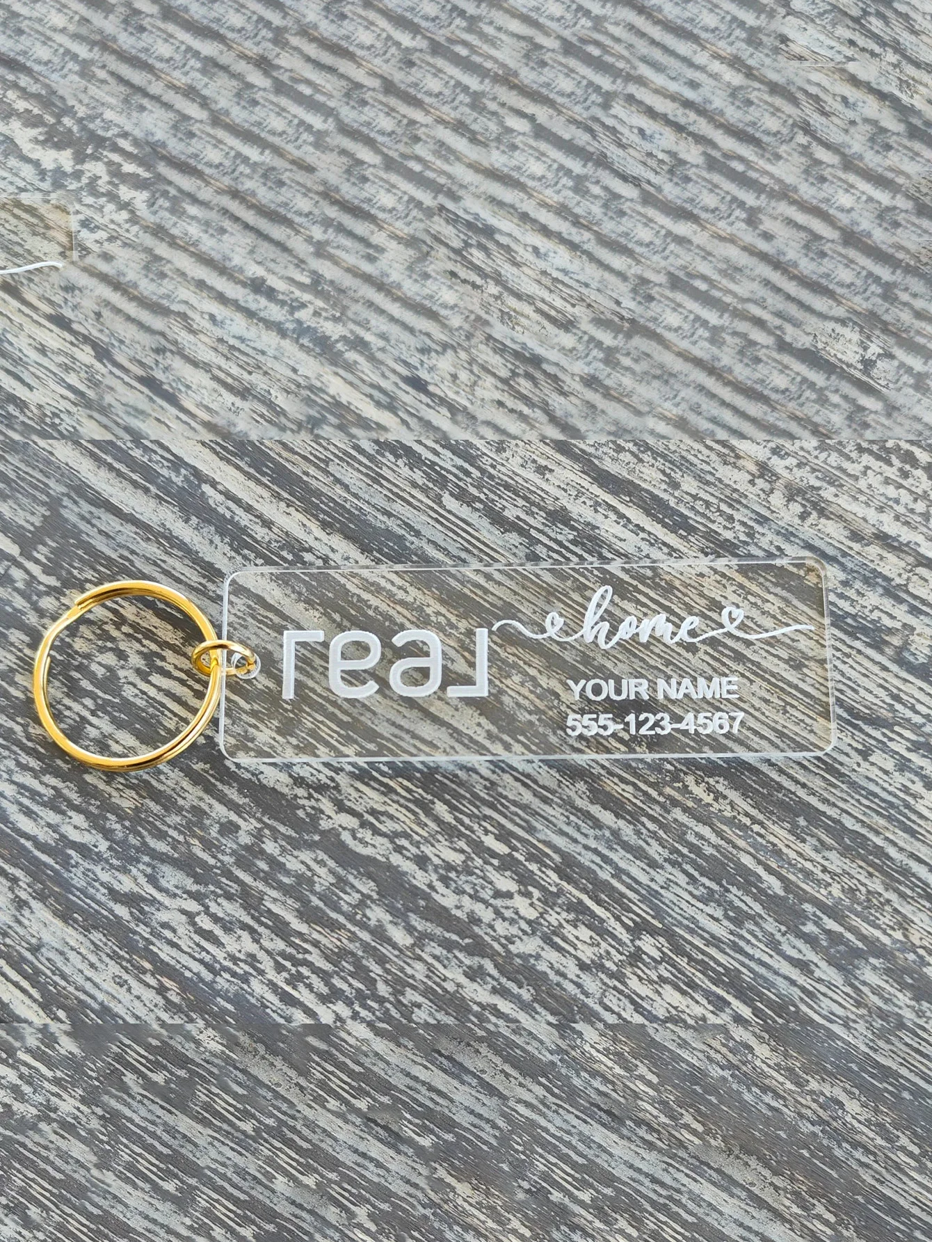 قطعة واحدة من سلسلة المفاتيح المخصصة - مخصصة مع الشعار ورقم الهاتف، قسط Ins-Style شفاف، منقوش بالليزر DIY، هدية مثالية لـ D