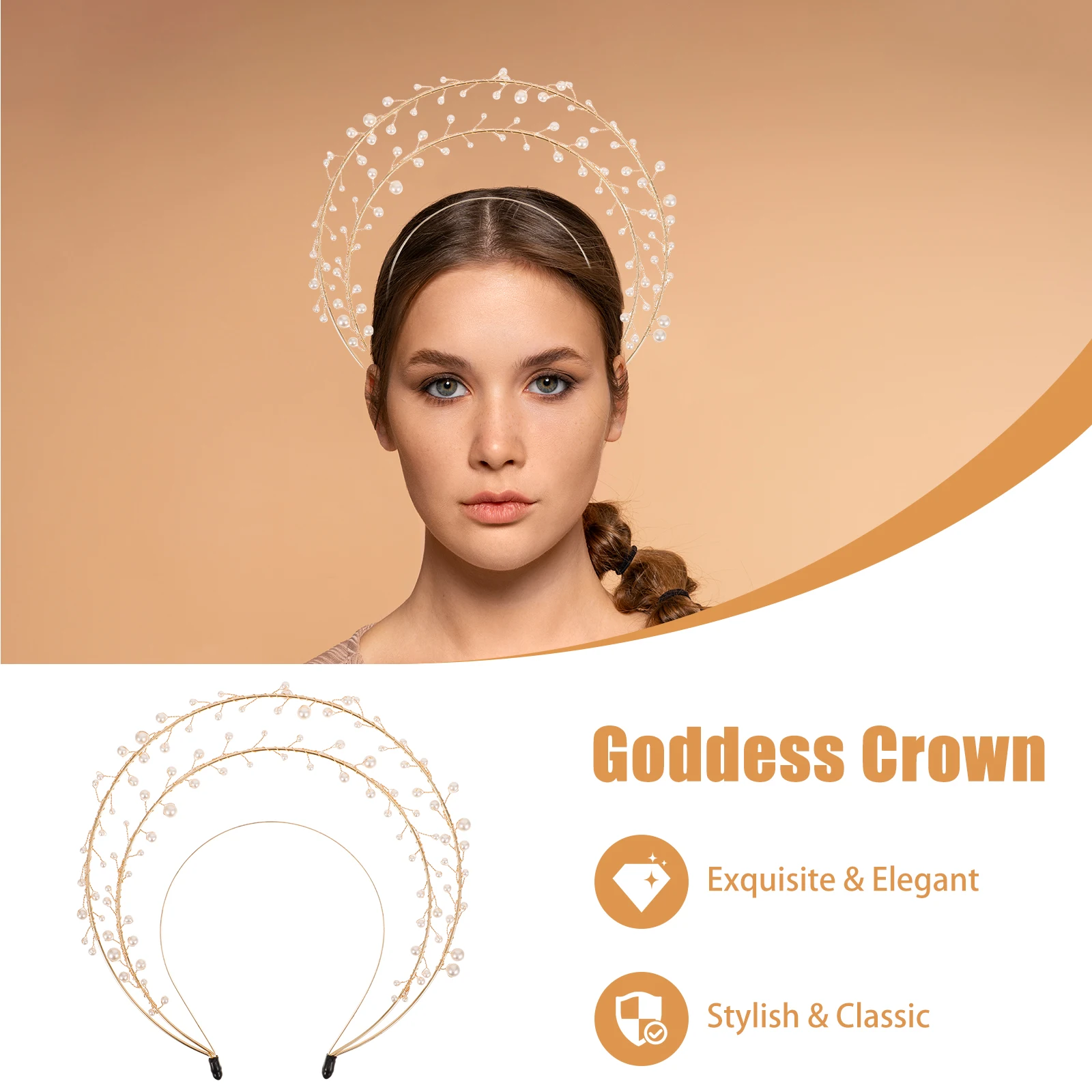 

Pearl Crown Headband Women Goddess Headpiece Decorative Hair Accessories For Party Wedding Lightweight Durable Comfortable