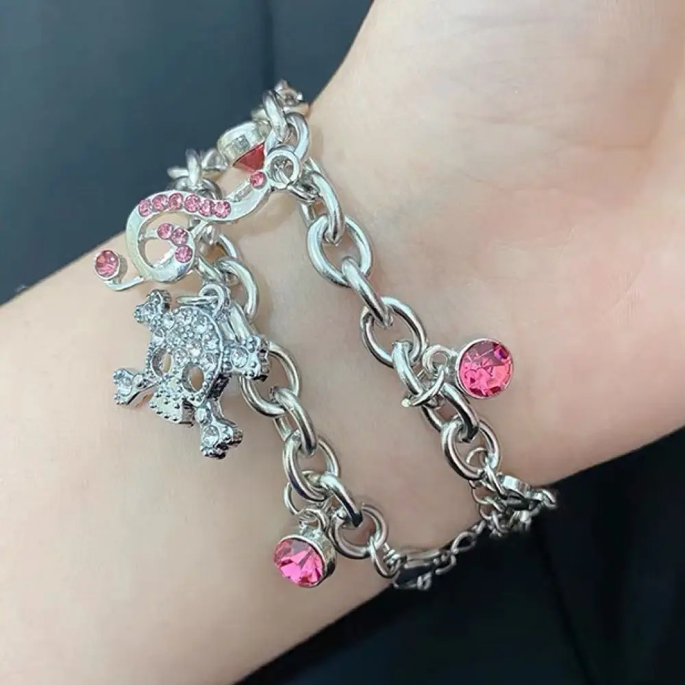 Harong Halloween Skeleton Bracelet Fashion Punk Gothic Cute Pink Bow-Knot Skeleton Woman Jewelry New Year's Gift