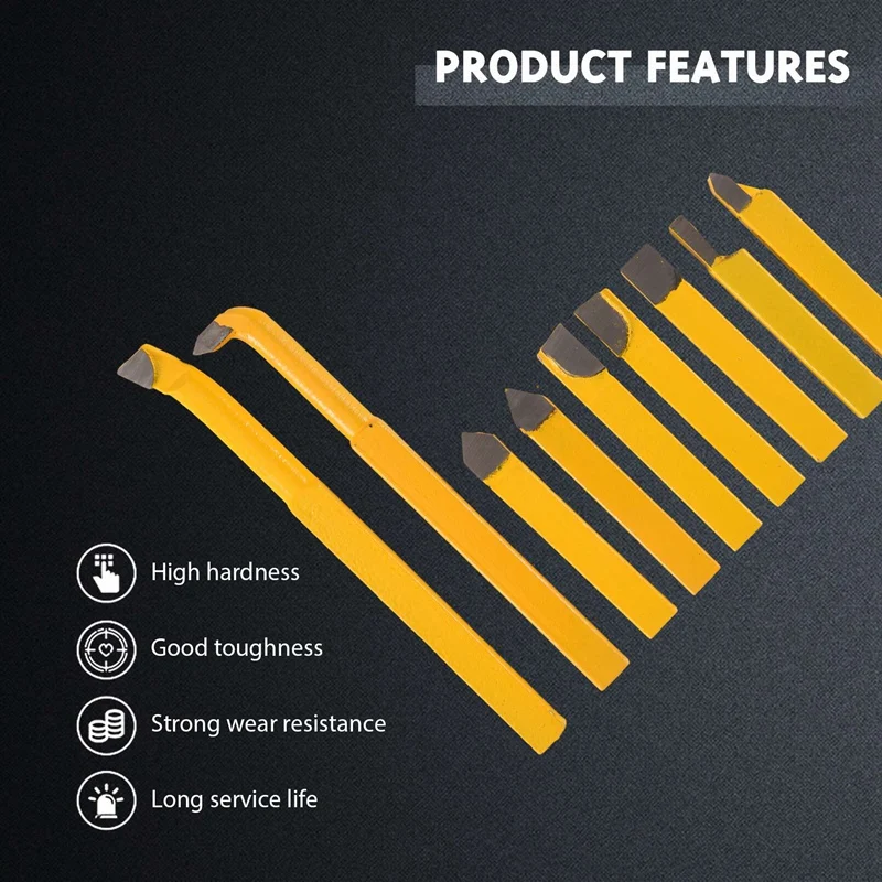 Outils de coupe de tour à pointe brasée au carbure, haute dureté de tige, mèche de tournage et de fraisage, mèche de soudage, YW1, 8x8mm, ensemble de 9 pièces