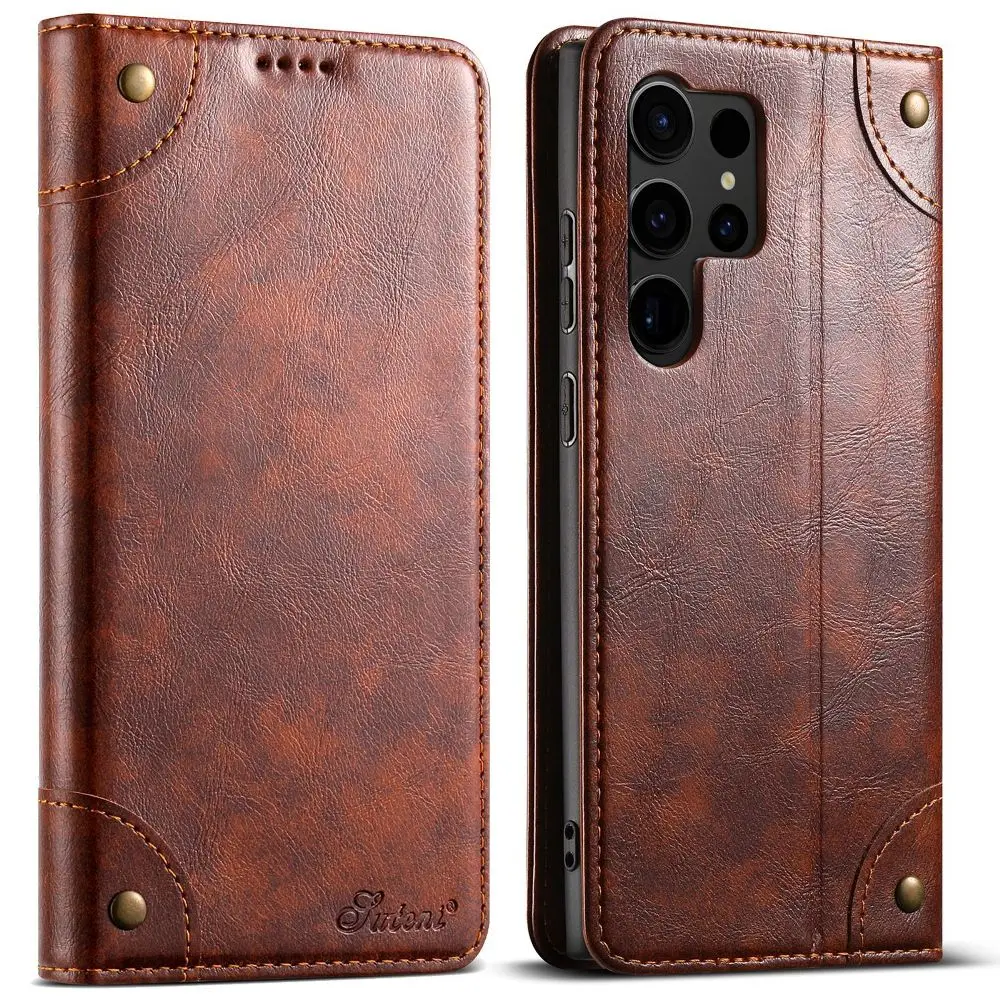 

Retro PU Leather Magnetic Flip Cover for Samsung Galaxy S22 S23 S24 Plus S25 Ultra with Soft Protective Case