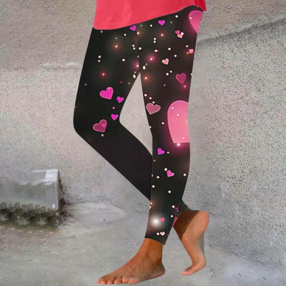 High Waist Yoga Leggings with 3D Heart Prints for Women Crafted with NakedFeel Material Suitable for Spring to Winter