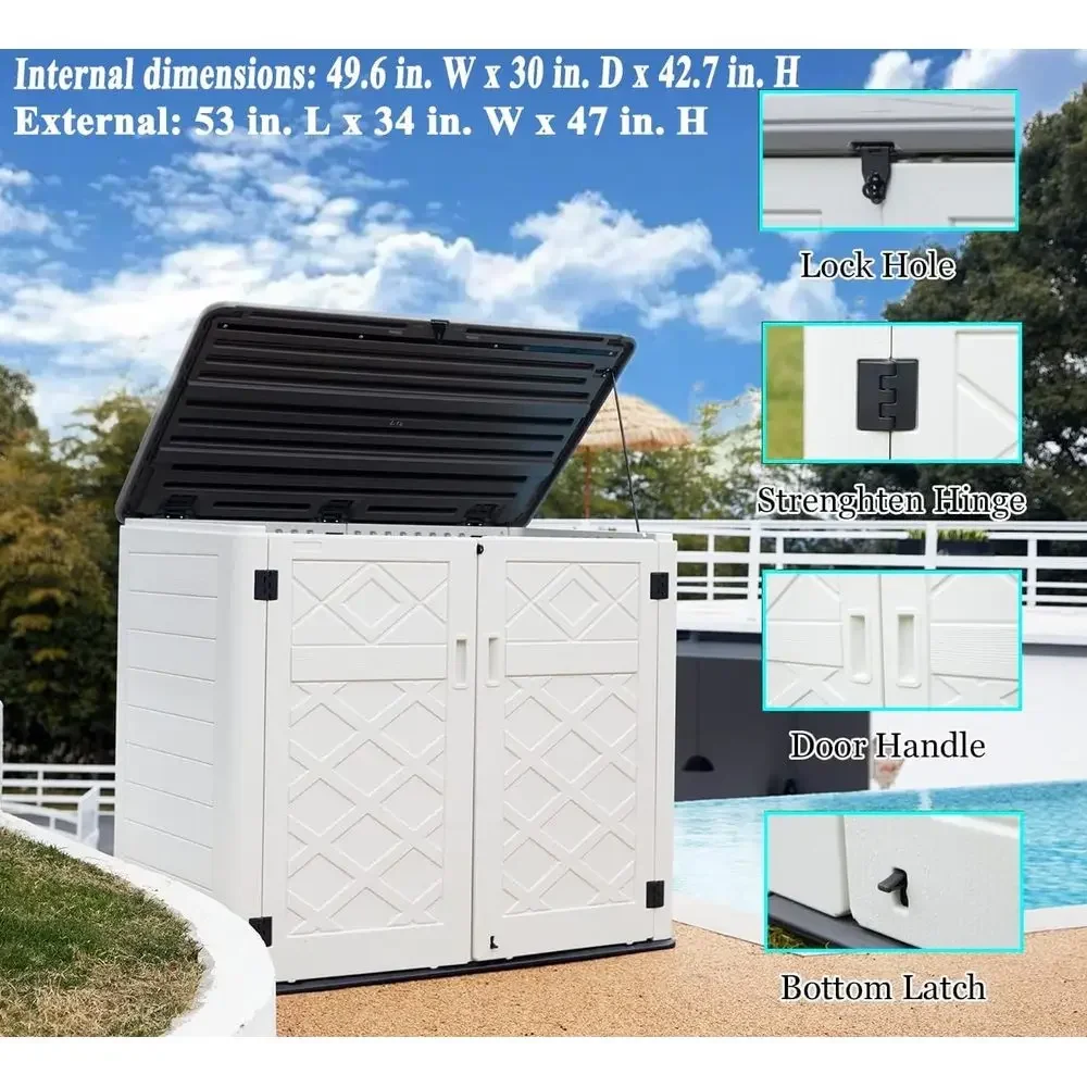 Larger Horizontal Outdoor Storage Shed, 4.4m x 2.8m Lockable Wood-Like Cabinet, Thick Resin Unit for Yard Tools & Trash Cans, 38