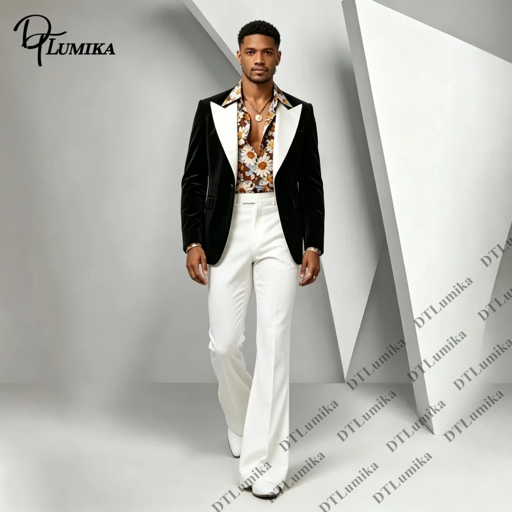 Vintage Men's Suit Retro‑Inspired 2‑Piece Suit Contrast Lapel Blazer & Flared Leg Trousers Set Bespoke Gentleman Outfit Party