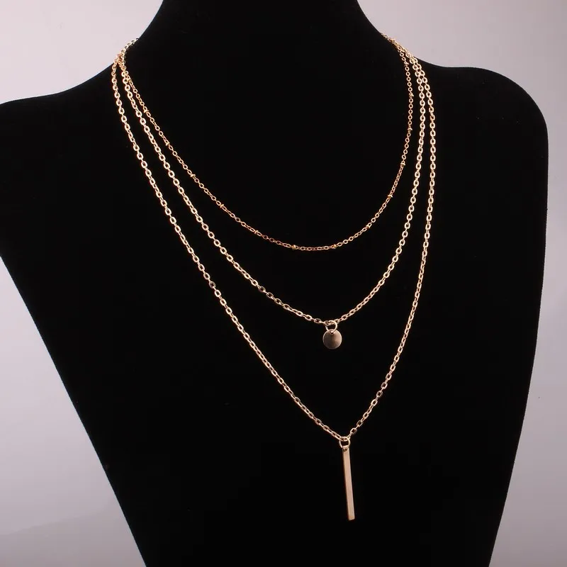 Layered Chain Necklace Vintage Gold Color Strip Necklace on Neck Necklaces Women\'s Jewelry Accessories For Girls Gifts