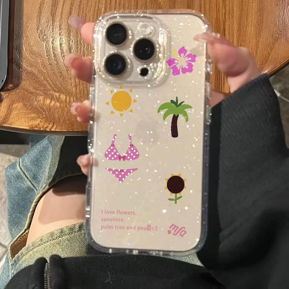 Summer Beach Floral Sun Clear Soft Phone Case For iPhone 17 16 15 Pro Max 14 13 12 11 15 16 14 Plus 16E 17E 17 Air XR X XS Cover