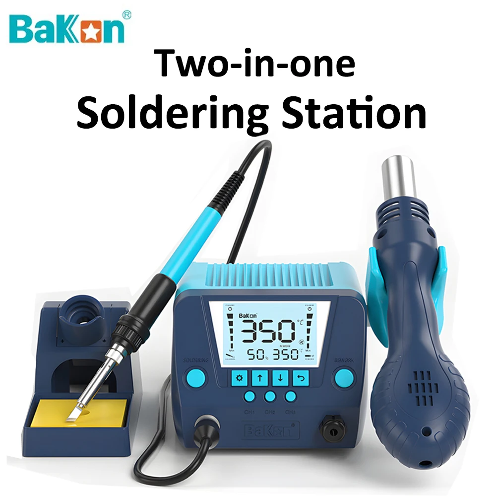 Bakon BK881 2-in-1 Soldering and Rework Hot Air Station Digital Display 560W Blower Air Gun 90W Desoldering Repair Tools