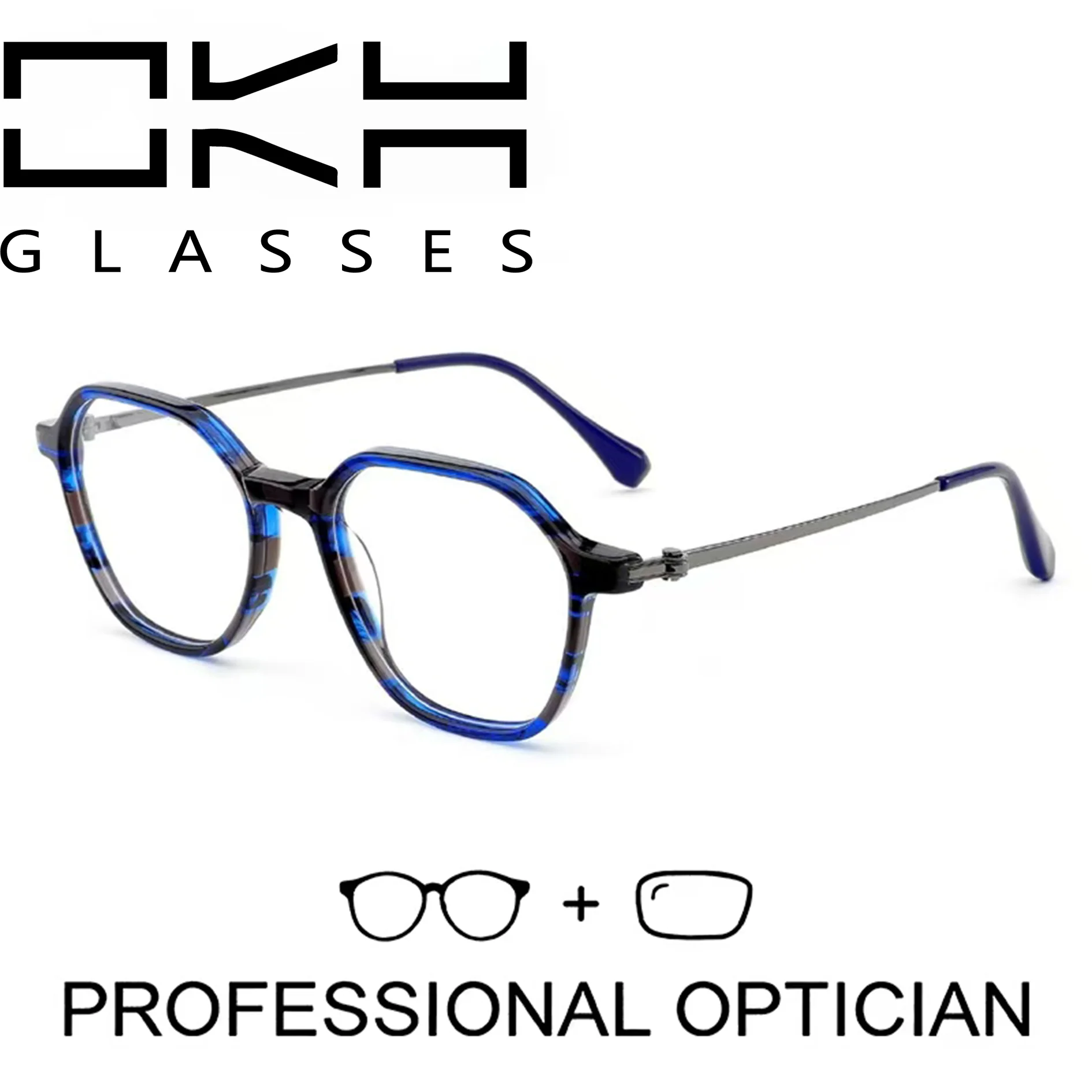 

OKH Custom Optical Lenses Anti Blue Light Progressive Prescription Myopia Reading Glasses Slim Frame Commute Eyewear Unisex