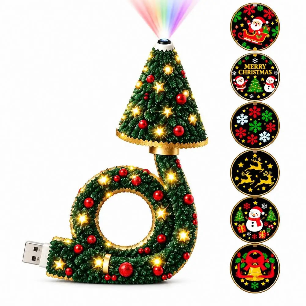 Projector Light HD Christmas Projector USB Powered Christmas Light with 6 Holiday Patterns Flexible Tree Lamp for Bedroom Ceilin