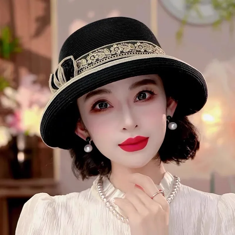 New Fashion Curled Edge Flower Straw Hat Women's Korean Style Showface Small Big Head Circumference Outdoor Seaside Holiday Suns