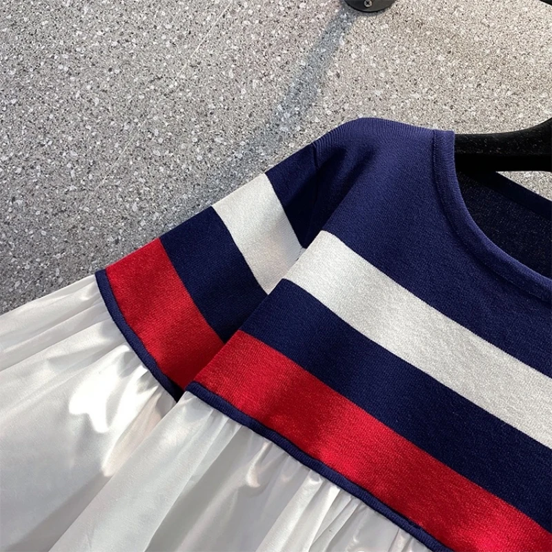 Luxury Brand Design 2024 Summer Knitted Splicing Shirt Knitwear For Women Loose Stripe Tops Vintage Y2k Fashion Clothes