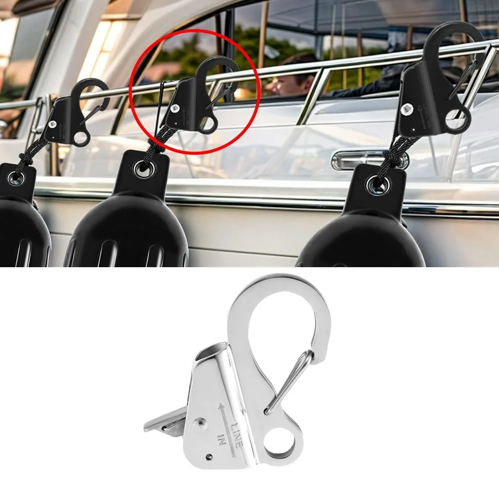 1PC Adjustable Sliding Stainless Steel Anchor Hook Quick Rope Spring Clip Marine Accessory for Fender Yacht Boat Bumper
