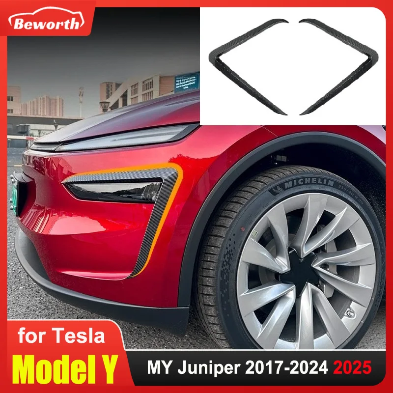 For Tesla Model Y Juniper 2025 2024 Front Fog Lamp Wind Knife Spoiler ABS Carbon Look Blade Trim Light Eyebrow Protective Cover