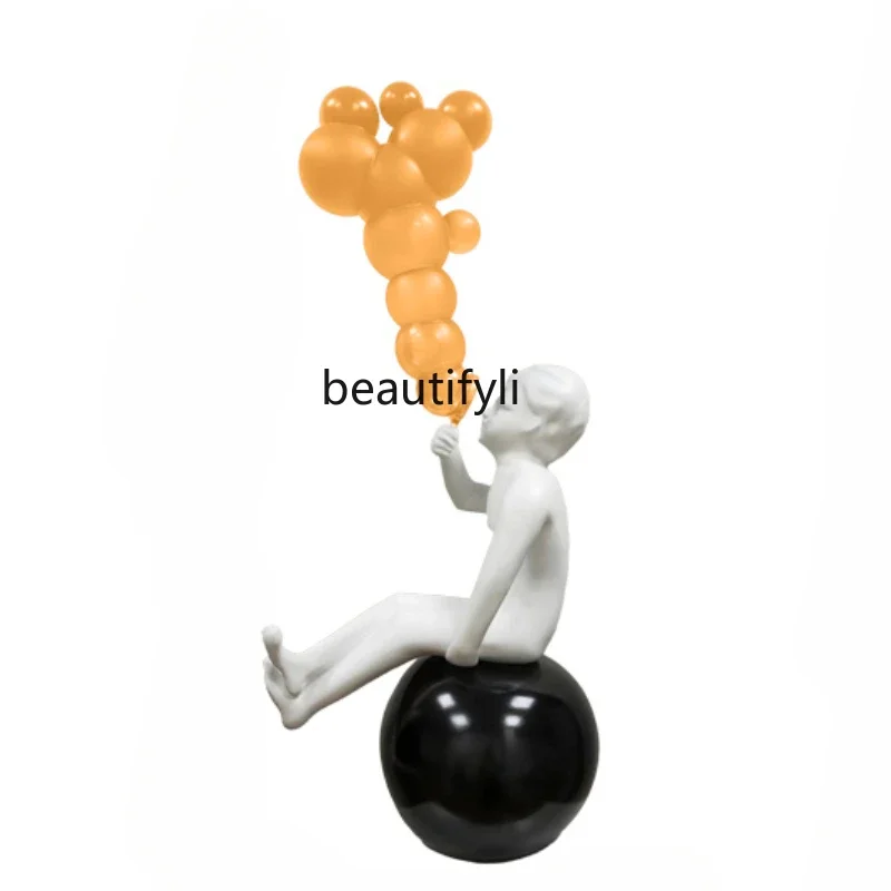 

Modern cartoon bubble blowing character creative sculpture fiberglass living room lighting ornament