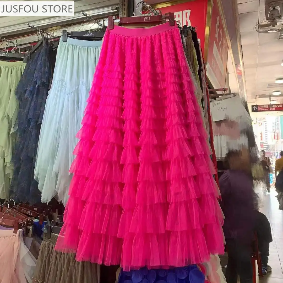 

Женская летняя юбка с высокой талией, оборками и сетчатыми вставками, фасон «фея», утягивающая, А-образная, многоярусная, доступны разные цвета