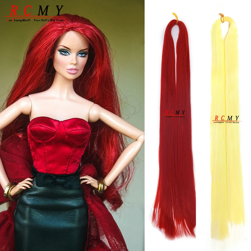 Czerwony żółty BJD Doll mleczne jedwabne włosy 1/3 1/4 1/6 akcesoria dla lalek syntetyczne włókno nylonowe peruka dla lalki Reboot materiał