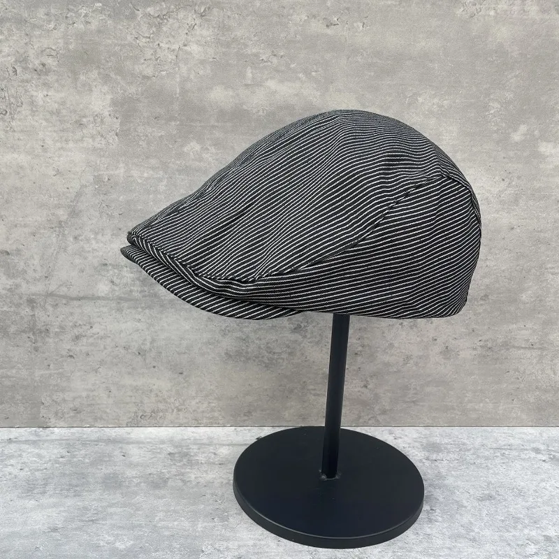 Unisex Spring Summer Fine Striped Newsboy Beret Painter Cap Light Office Style