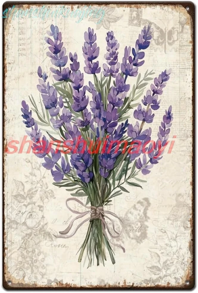 SUPERDANT Purple Lavender Tin Sign Flower Bunch Metal Tin Signs Botanical Theme Metal Plaque Iron Wall Art Poster Man Cave  sign