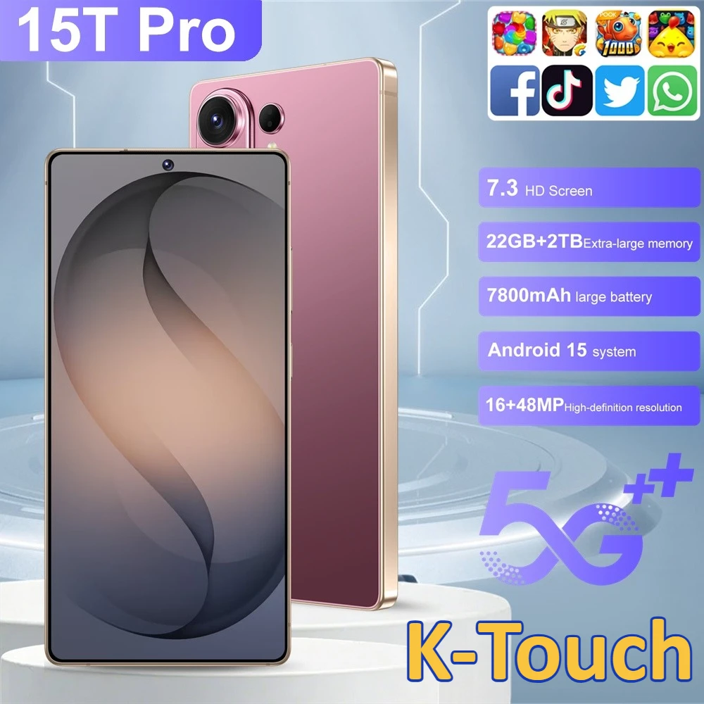 Nouveaux téléphones mobiles K-Touch 15T Pro Smartphone 7.3HD 5G Double carte Double veille Téléphone portable économique 7800mAh Android 15 WIFI GPS Version globale Téléphones portables pour hommes et femmes