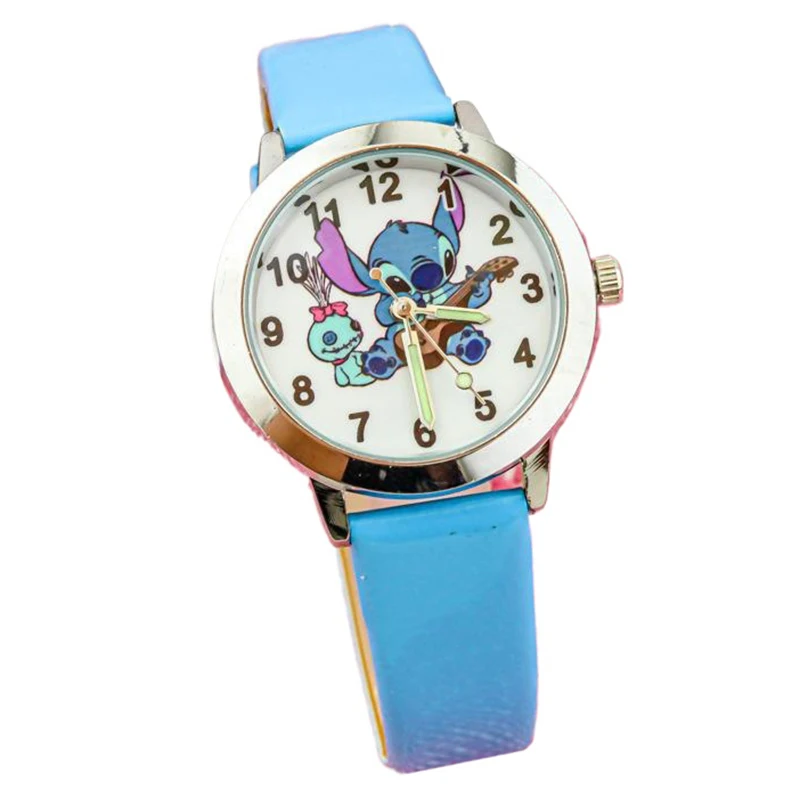 Miniso Anime Cartoon Disney Stitch Ronde Quartz Jongens Meisjes Student Horloge Kinderen Lederen Riem Horloge Kinderen Kerstcadeaus