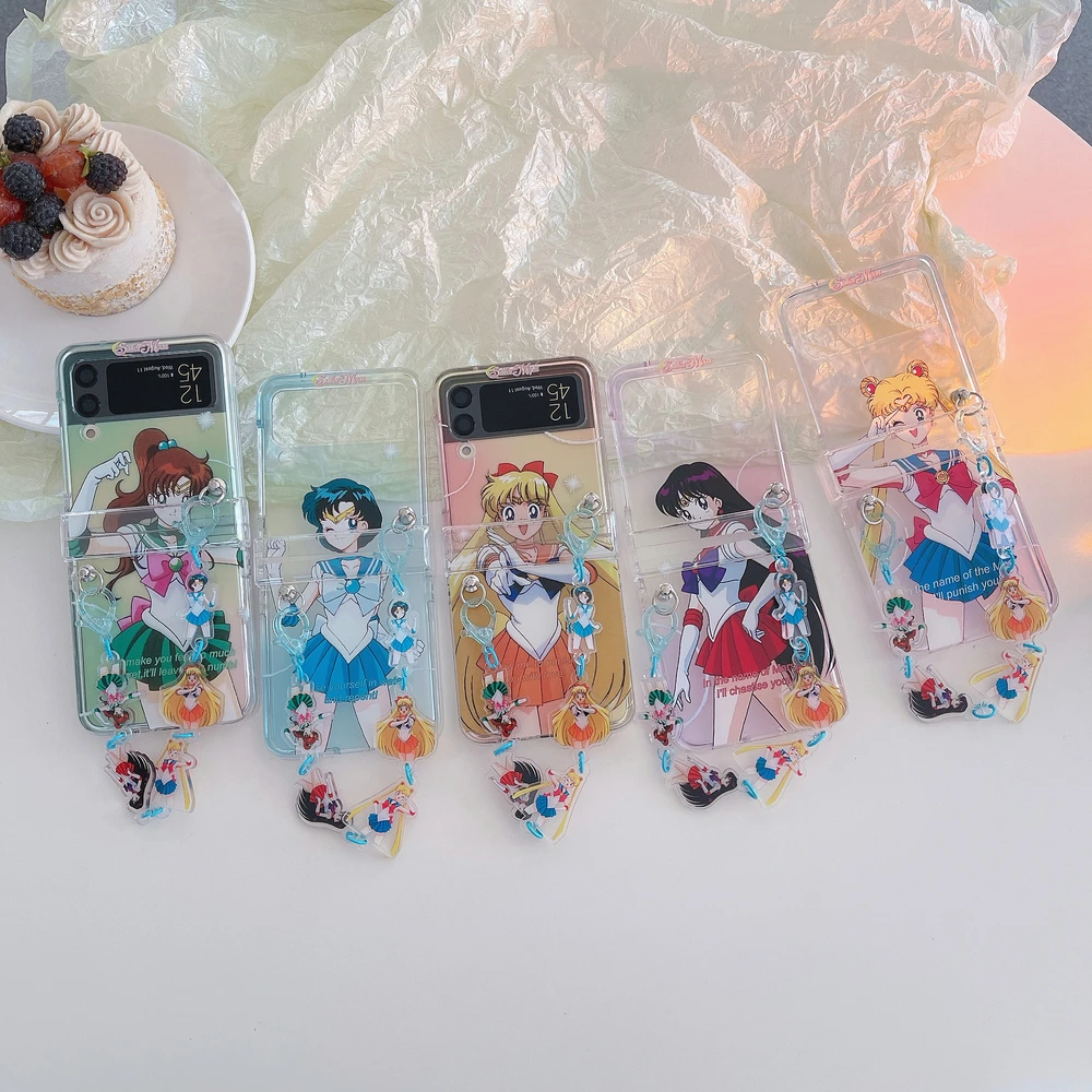 Cute Cartoon Japan Anime Sailor Moon Tsukino Usagi Phone Case For Samsung Galaxy Z Flip 7 6 5 4 3 Soft TPU Cover With Lanyard view 2