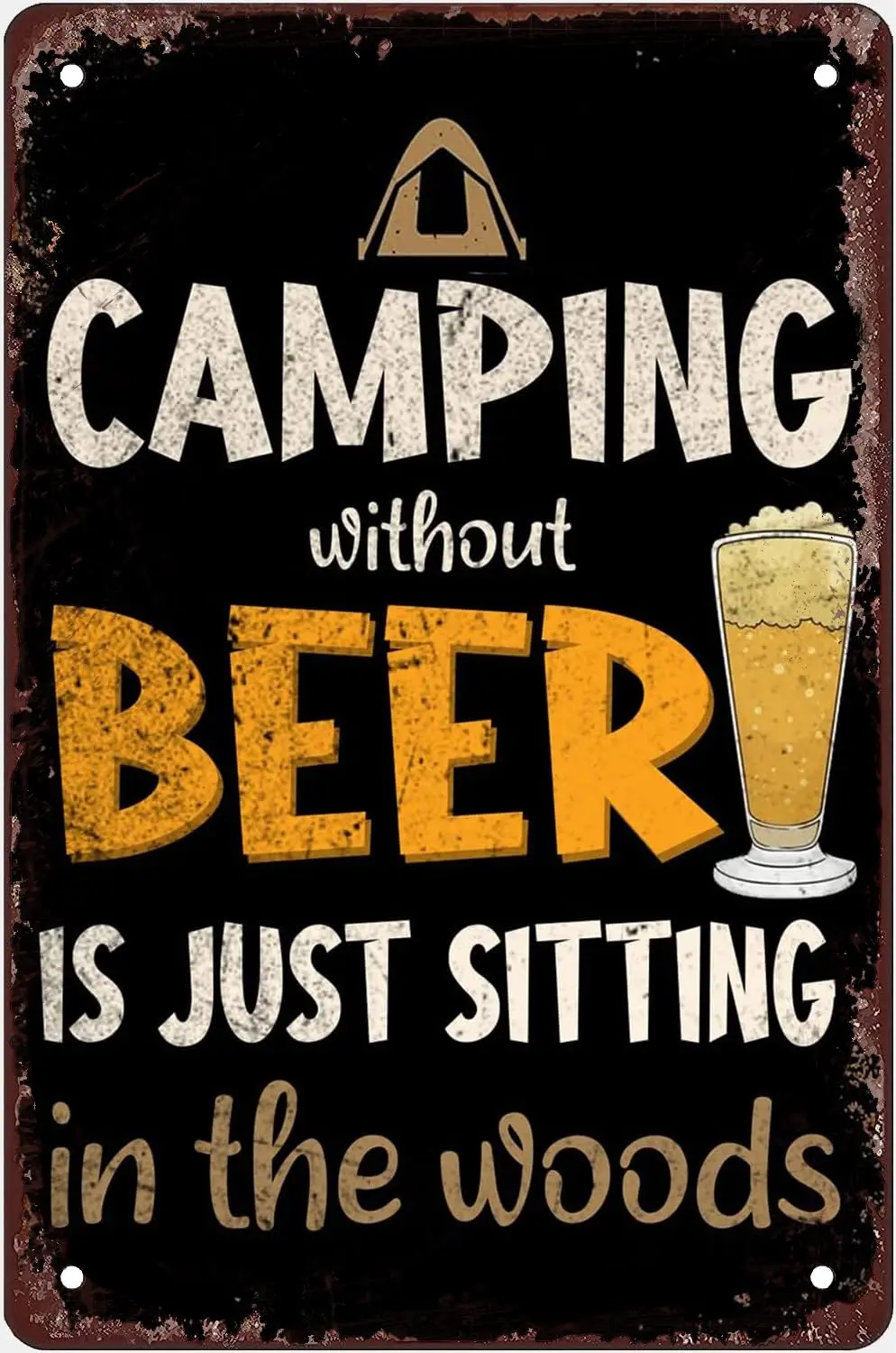 Painel de Camping fun en métal, signo en estanho, affiche retro Vintage, decoração mural pour Ho, Camping sans bière, juste como