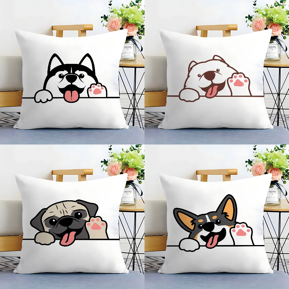 Cute Dog Waving Paw Pillow Case Plush Fabric Soft  Pillowcase Double Sided Print Cushion Cover Household Gifts