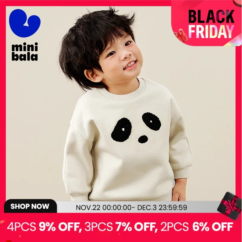 Mini Bala Long-Sleeved Tops for Boys and Girls 2024 New Winter Styles with Fleece-Lined, Skin-Friendly and Elastic Sweater