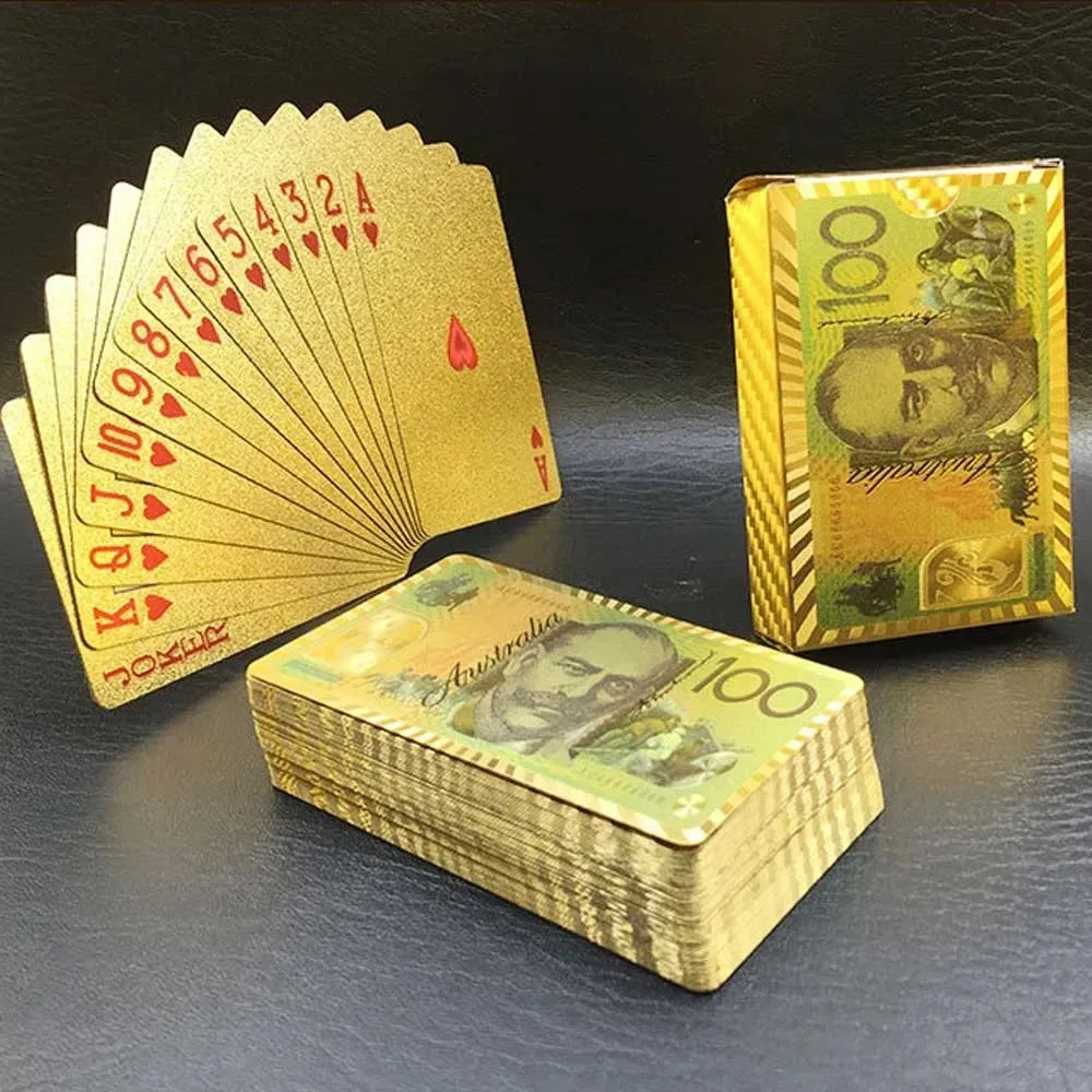 

Poker Currency Pattern Golden Playing Cards Waterproof PET/PVC Plastic Poker Dollars EUR JPY GBP