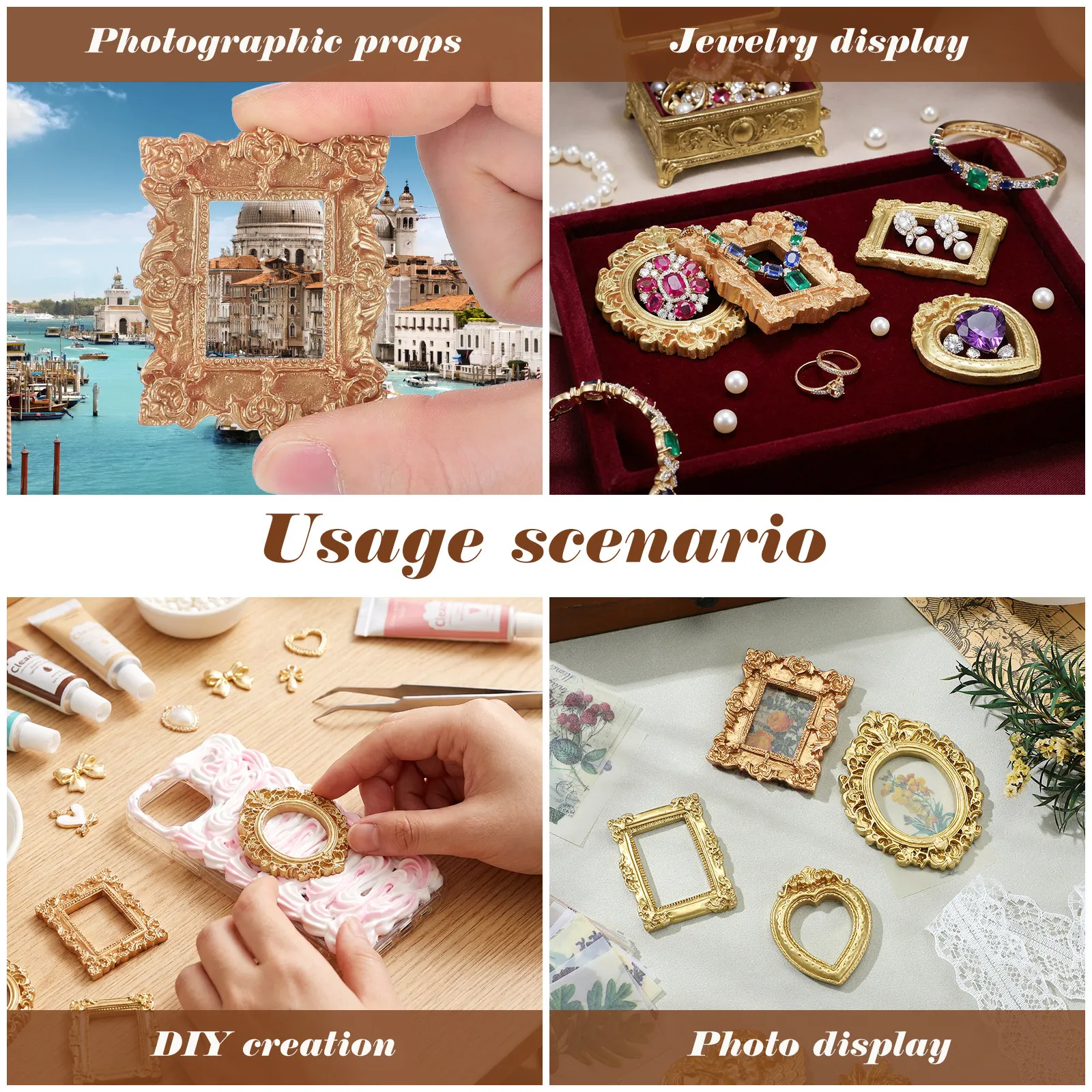 

40Pcs Small Vintage Resin Picture Frames Mini Wall Tabletop Display DIY Photography Manicure Christmas Decor