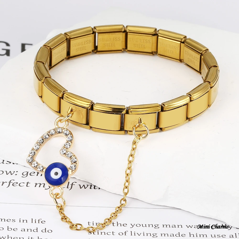 Modischer Schmetterling-Anhänger mit bösen Augen und Hängekette, italienische Charms, passend für 9-mm-Armbänder, Edelstahlschmuck – Detail 6