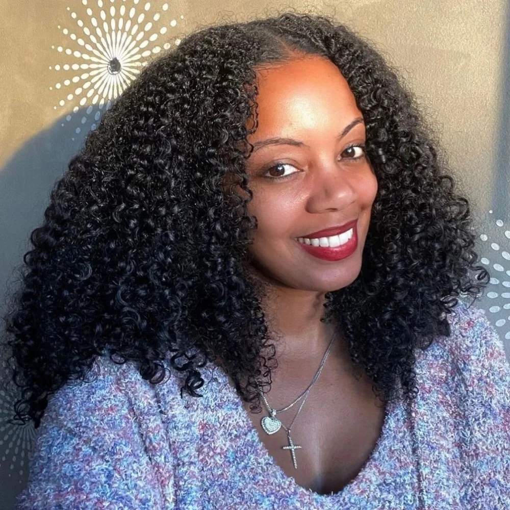 نصف باروكة شعر بشري غريب مجعد 3 في 1 باروكات شعر مستعار برباط الوجه 180% كثافة باروكات للمبتدئين ودية 100% شعر بشري طبيعي أسود #1